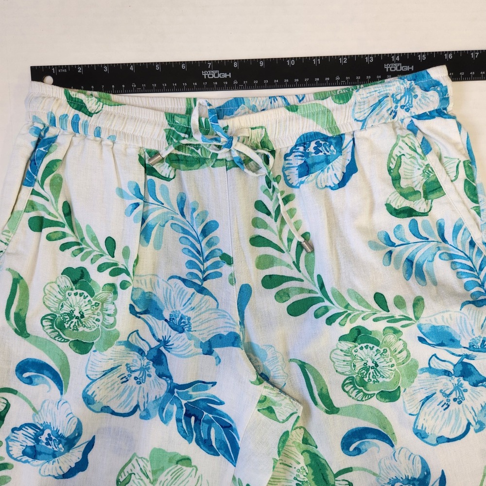 Tommy Bahama Womens M Linen Blend Floral Wide Leg Drawstring Pants Blue Green - Picture 4 of 10